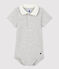 Babies' Short-Sleeved Organic Cotton Bodysuit with Polo Shirt Collar BELUGA CHINE grey