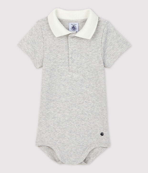 Babies' Short-Sleeved Organic Cotton Bodysuit with Polo Shirt Collar BELUGA CHINE