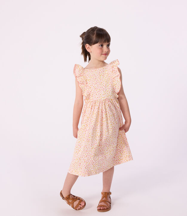 Children's sleeveless printed cotton halter-neck dress white/multicolor