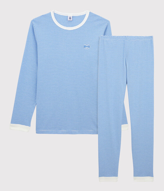 Unisex Blue Pinstriped Organic Cotton Pyjamas BRASIER blue/MARSHMALLOW grey