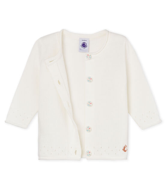 Baby girls' 100% cotton cardigan MARSHMALLOW white