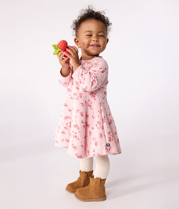 Babies' long sleeved floral-print cotton dress pink/multicolor