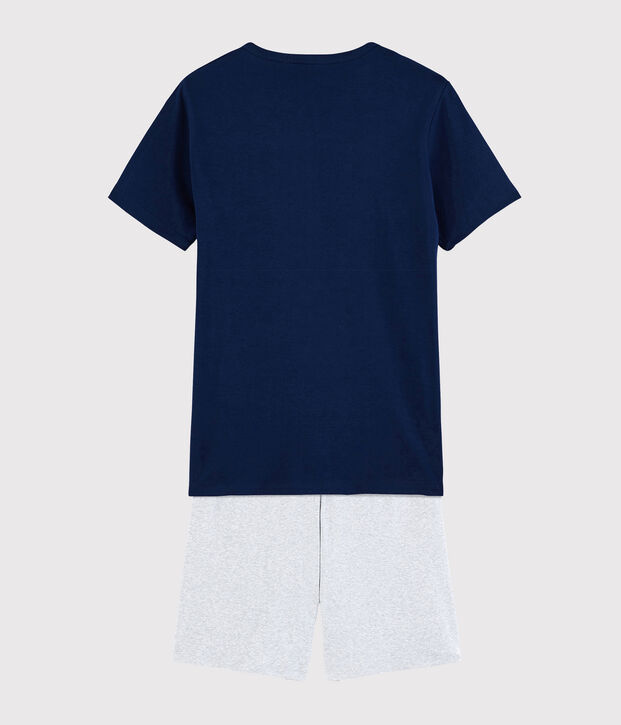 Unisex Plain Ribbed Short Pyjamas blue/grey