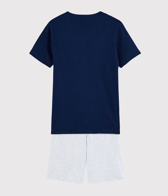 Unisex Plain Ribbed Short Pyjamas MEDIEVAL blue/POUSSIERE grey