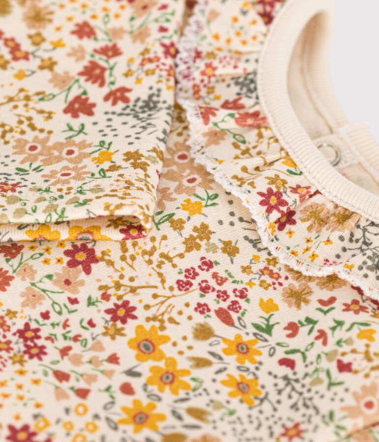 Babies' long-sleeved bodysuit in cotton with a ruff AVALANCHE white/MULTICO