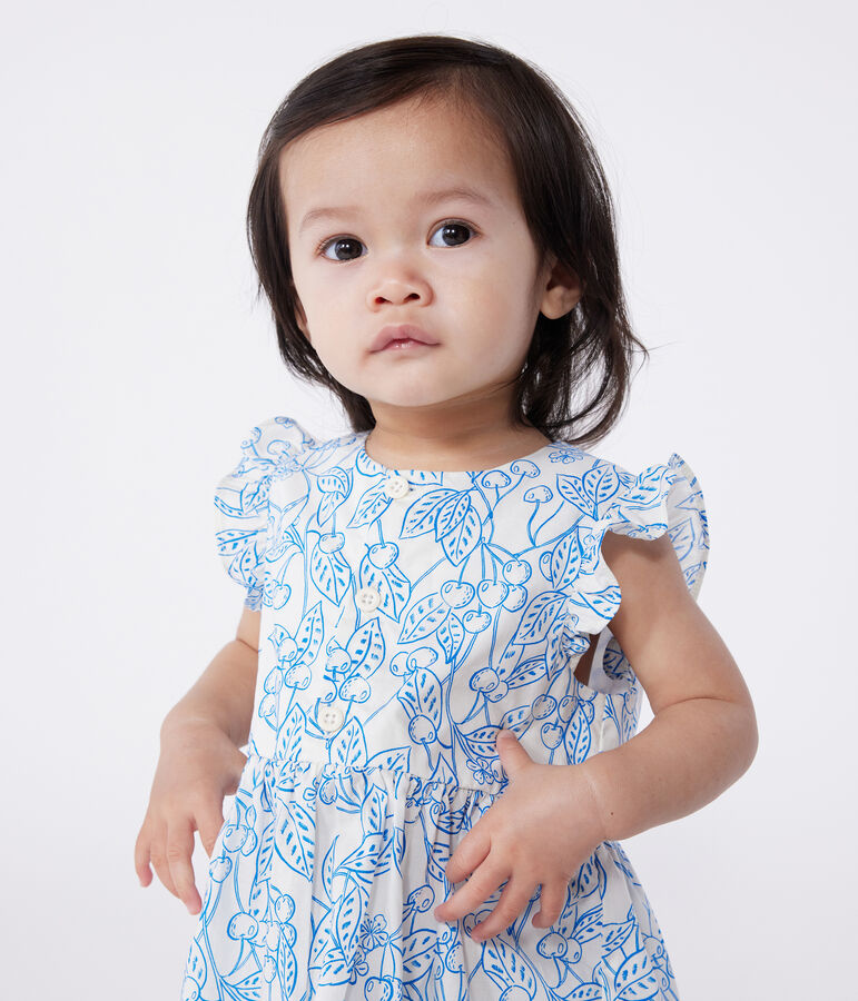 Babies' cotton dress and bloomers with a blue cherry print MARSHMALLOW blue/PORCELANA