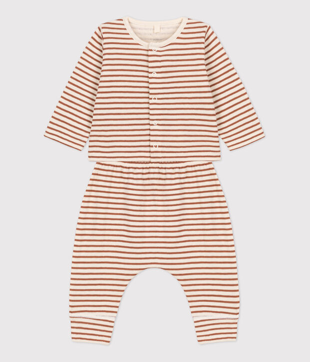 Babies' Striped Cotton Clothing - 2-Pack Ecru/brown/ecru