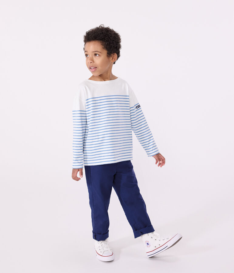 Children's long-sleeved cotton Breton T-shirt white/blue