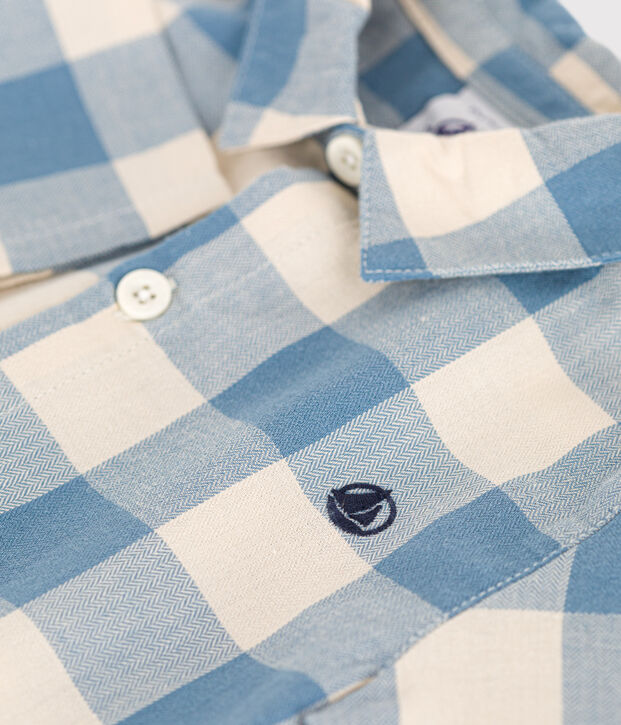 Babies' flannel shirt blue/ecru
