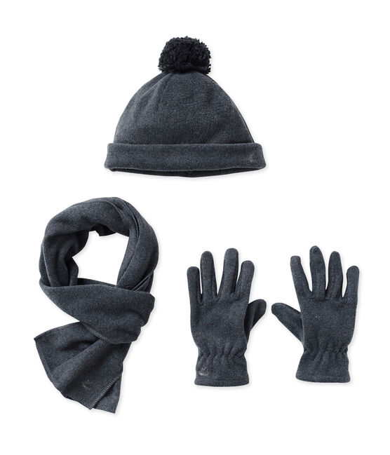 Cap, gloves and scarf in polar fleece CITY CHINE grey