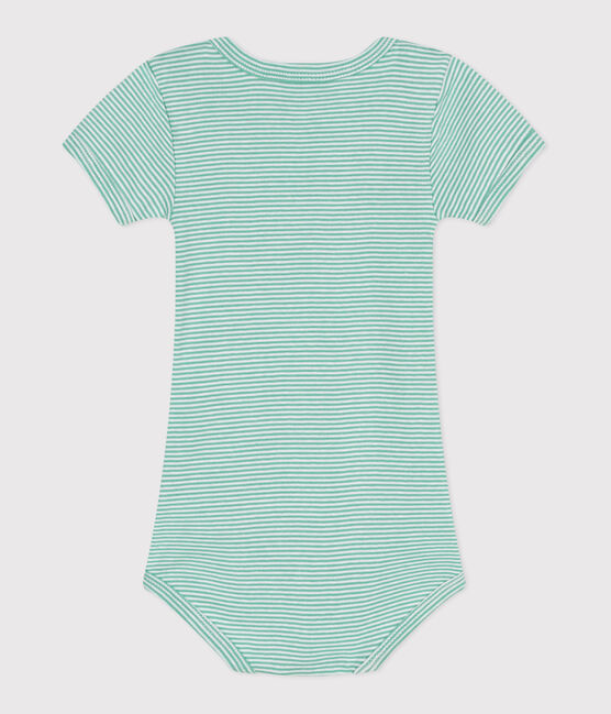 Babies' short-sleeved printed cotton body ALOEVERA green/MARSHMALLOW white
