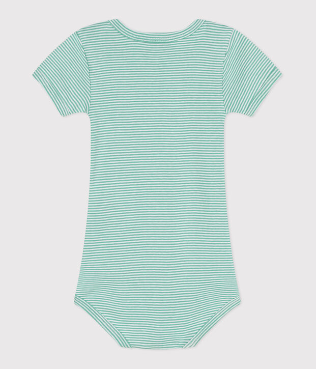 Babies' short-sleeved printed cotton body green/white