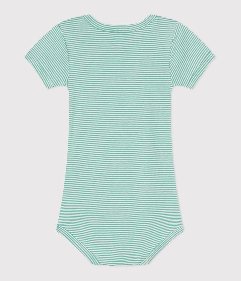 Babies' short-sleeved printed cotton body green/white