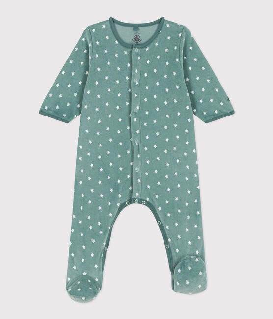 Babies' Starry Velour Pyjamas BRUT blue/MARSHMALLOW white