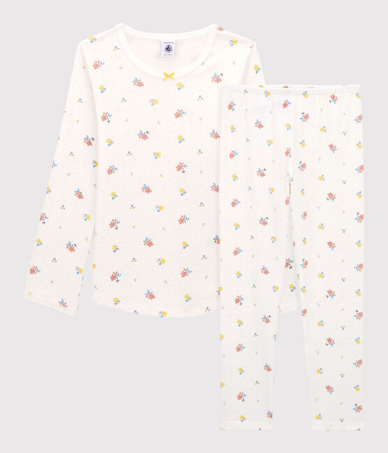 Girls' Floral Cotton Pyjamas MARSHMALLOW white/MULTICO white