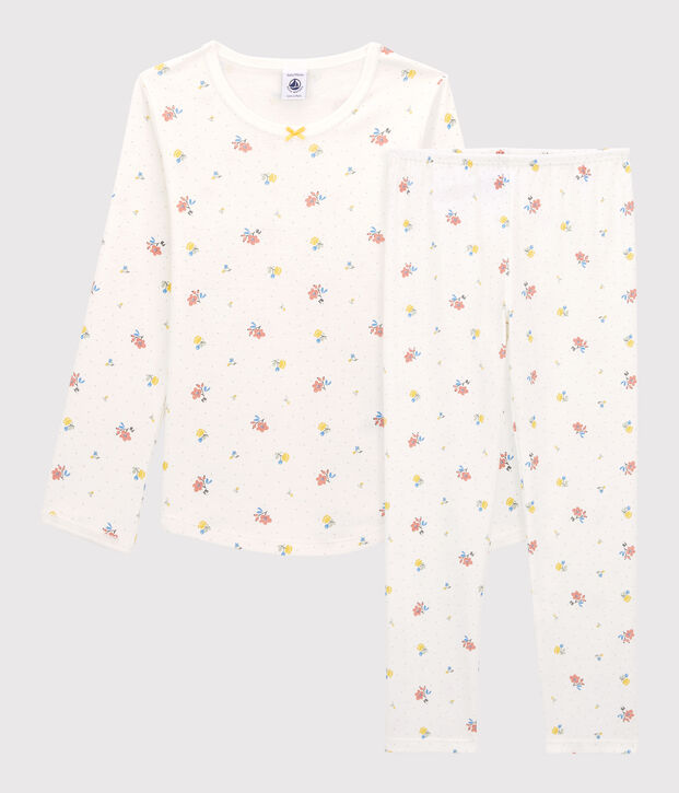 Girls' Floral Cotton Pyjamas white/multicolor