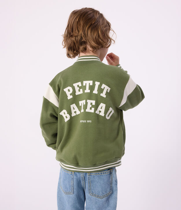 Children's varsity-style cotton jacket green/ecru