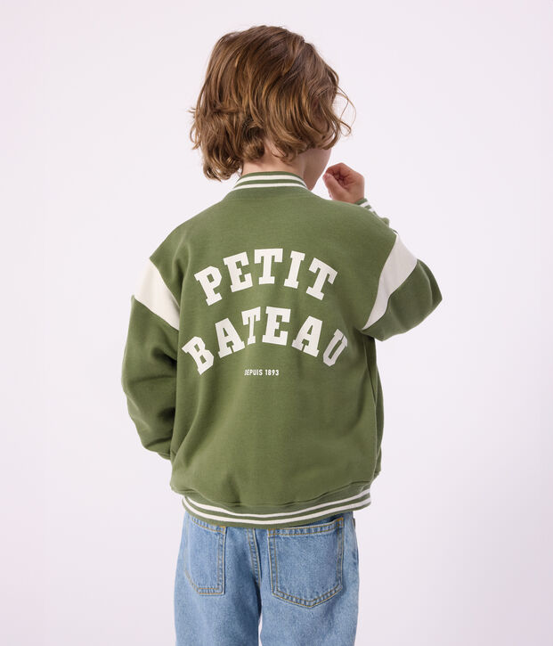 Children's varsity-style cotton jacket green/ecru