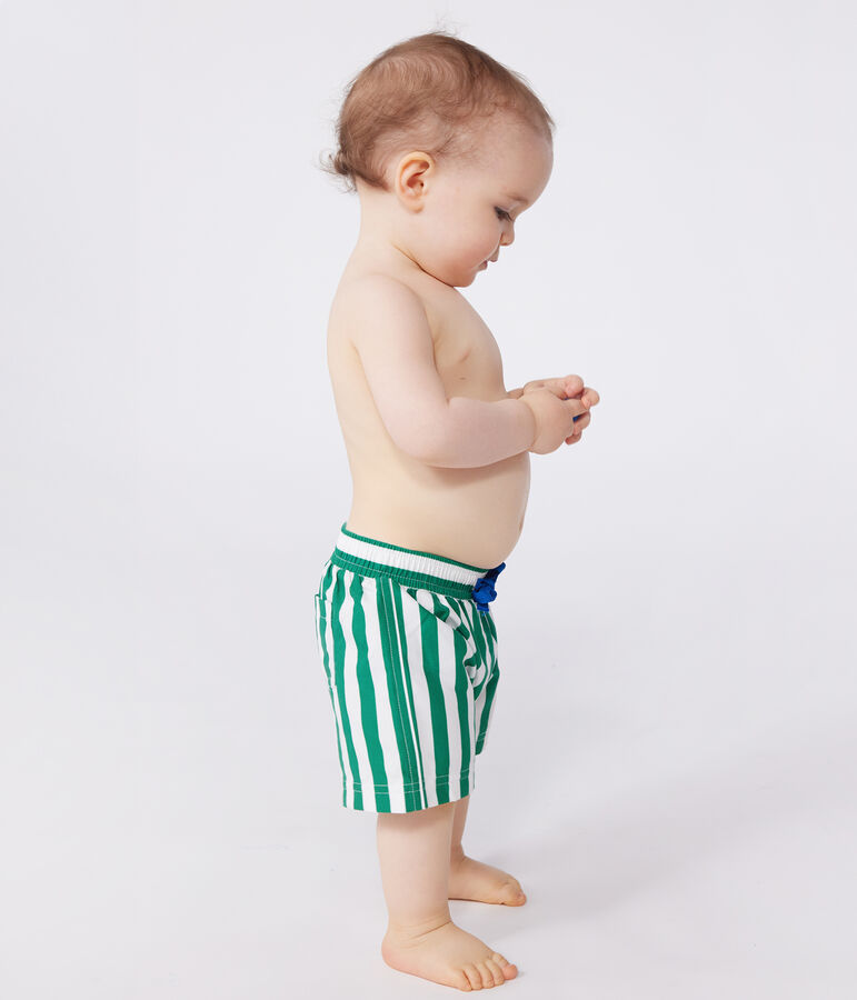 Babies' stripy printed swim shorts MARSHMALLOW green/JARDIN