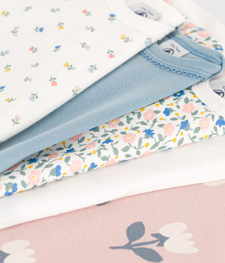 Floral Long-Sleeved Cotton Bodysuits - Pack of 5 multicolor