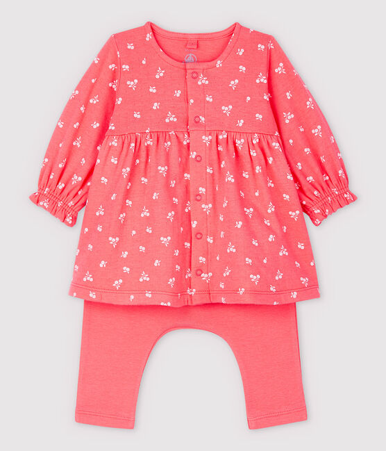 Babies' Organic Cotton Cherry Tube Knit Dress/Leggings PEACHY pink/FLEUR pink