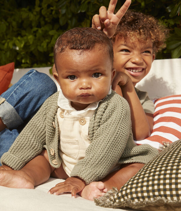 Babies' Moss Stitch Cotton Cardigan green