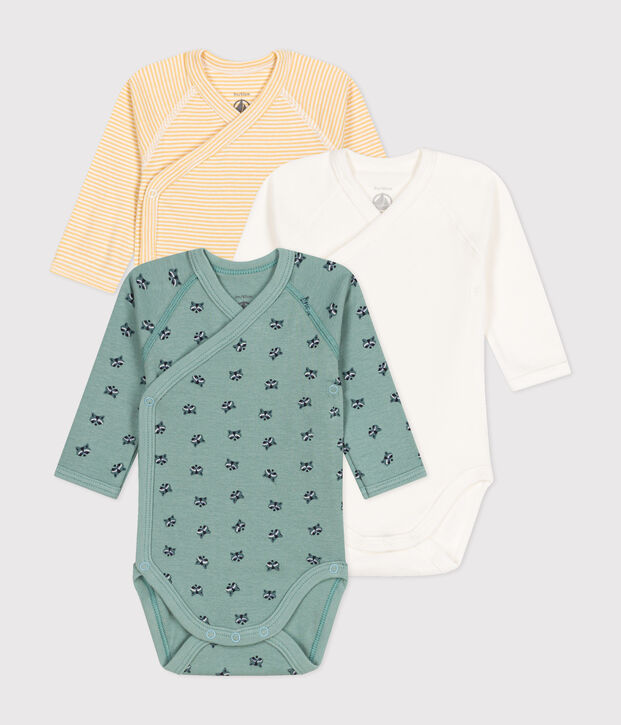 Babies' long-sleeved wrapover cotton bodysuits - 3-Pack multicolor