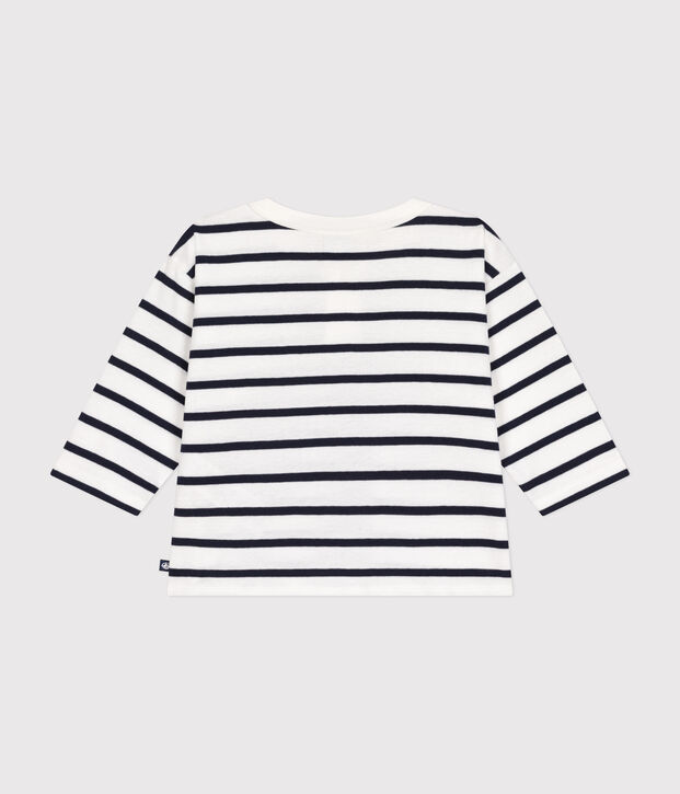 Babies' long-sleeved cotton T-Shirt white/blue