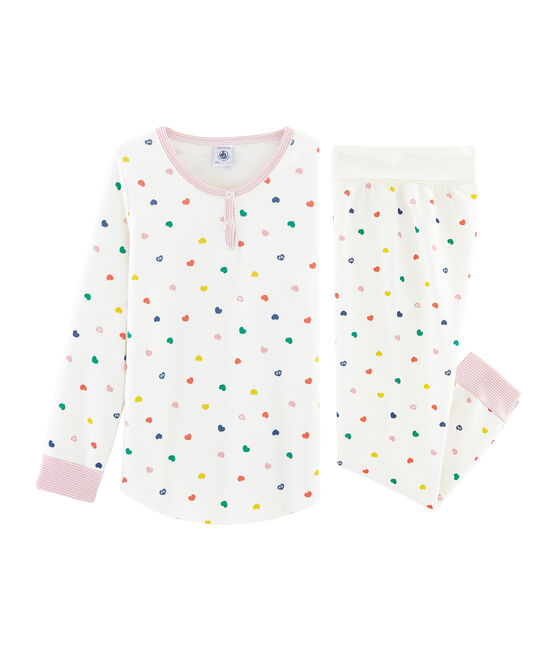 Girls' High-Rise Double-Sided Jersey Pyjamas MARSHMALLOW white/MULTICO white