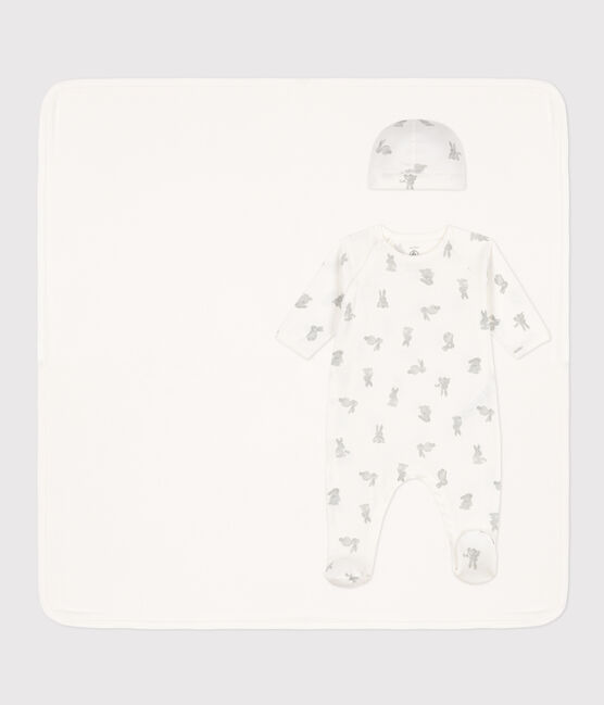 Babies' Cotton Clothing - Pack of 3 MARSHMALLOW white/GRIS grey
