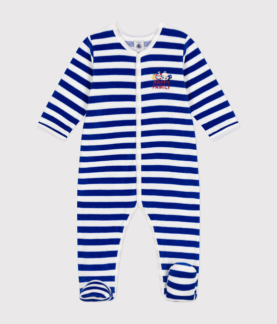 Babies' velour Christmas pyjamas CALVIN blue/MARSHMALLOW