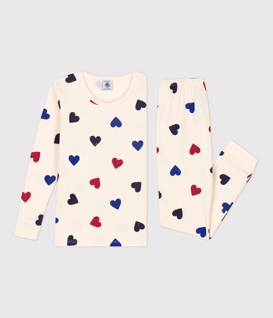 Girls' Snugfit Heart Patterned Cotton Pyjamas AVALANCHE white/MULTICO