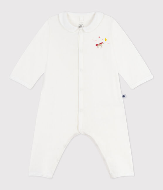 Babies' footless plain cotton pyjamas MARSHMALLOW white