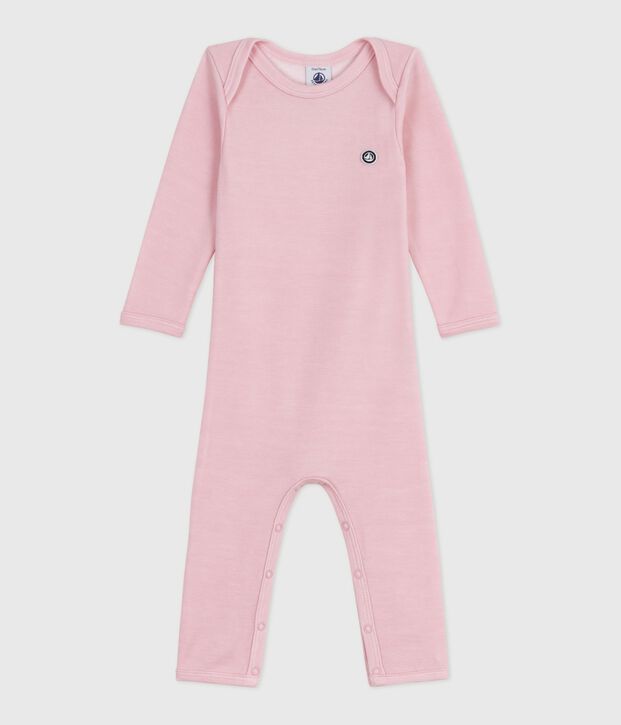 Babies' long-leg wool and cotton body pink