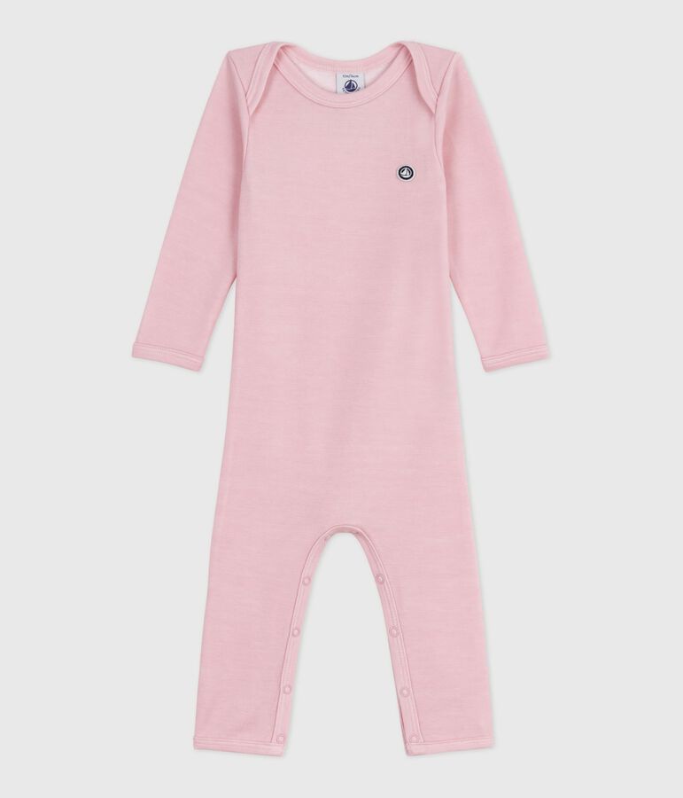 Babies' long-leg wool and cotton body pink