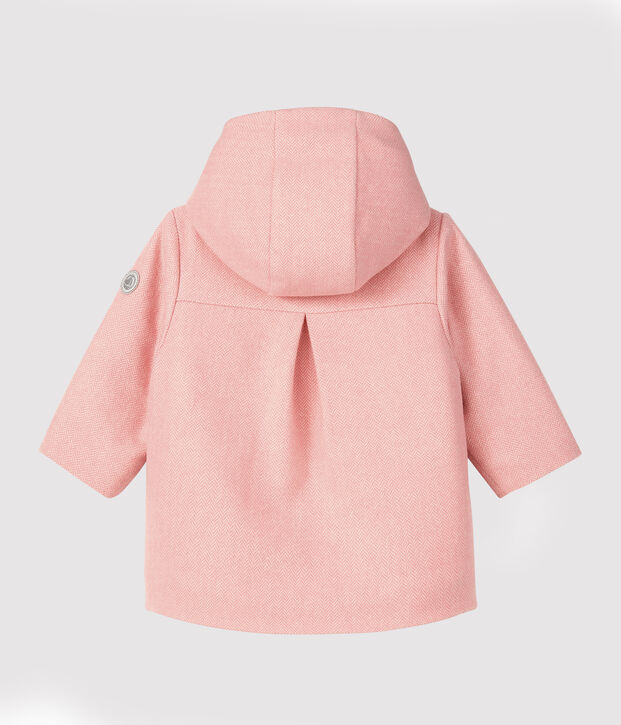 Girl's coat in wool fabric pink/white
