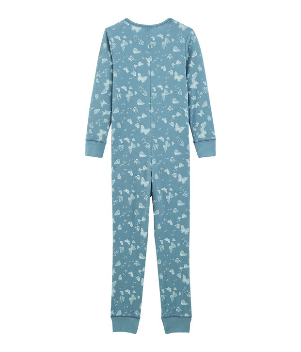 Girls' Long all-in-one in Cotton blue/white
