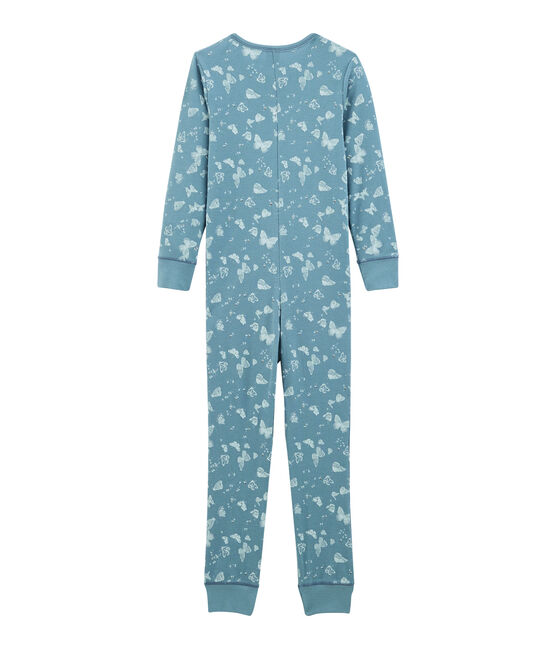 Girls' Long all-in-one in Cotton FONTAINE blue/MARSHMALLOW white