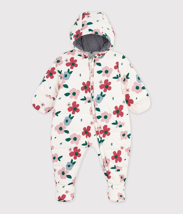Babies' floral print polyester snowsuit Ecru/multicolor