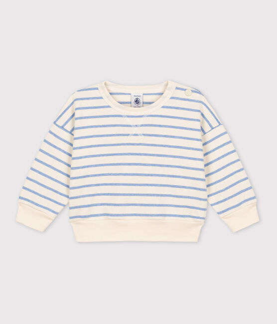 Babies' Cotton Sailor Striped Sweatshirt AVALANCHE white/SKY CHINE
