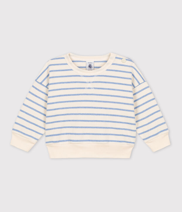 Babies' Cotton Sailor Striped Sweatshirt Ecru/blue