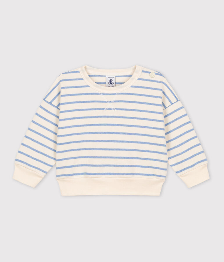 Babies' Cotton Sailor Striped Sweatshirt Ecru/blue