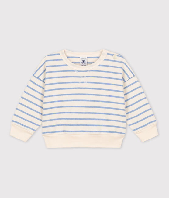 Babies' Cotton Sailor Striped Sweatshirt AVALANCHE white/SKY CHINE
