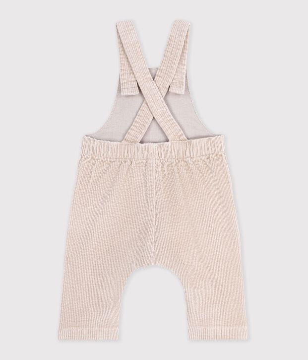 Babies' long-leg dungarees in plain corduroy Ecru