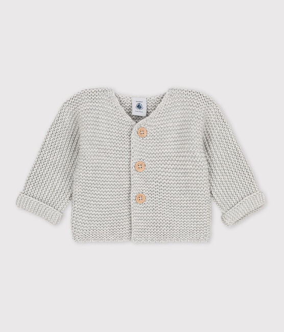 Babies' Moss Stitch Cotton Cardigan BELUGA CHINE grey