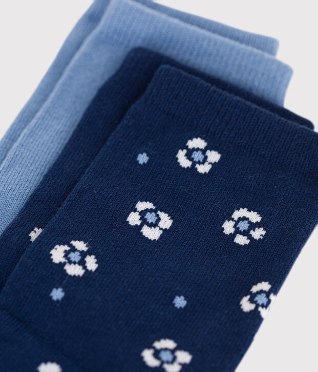Pairs of girls' flower-print cotton socks - 2-Pack multicolor