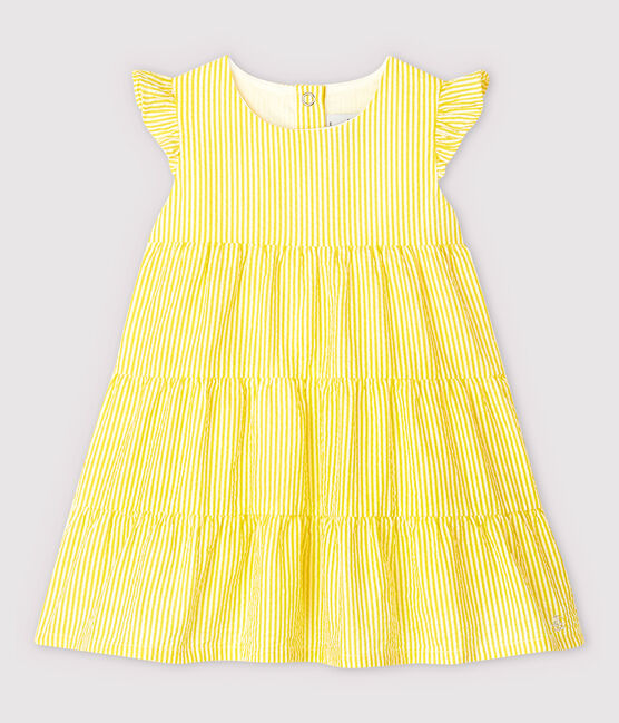Baby Girls' Short-Sleeved Stripy Seersucker Dress SHINE yellow/MARSHMALLOW white