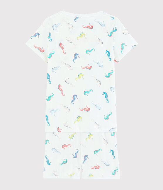 Girls' Seahorse Print Cotton Short Pyjamas MARSHMALLOW white/MULTICO white