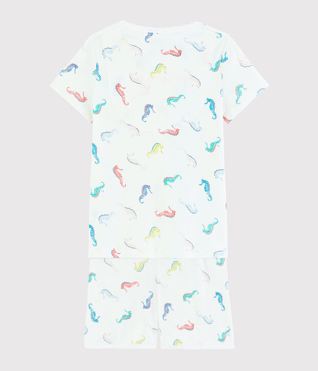Girls' Seahorse Print Cotton Short Pyjamas white/multicolor