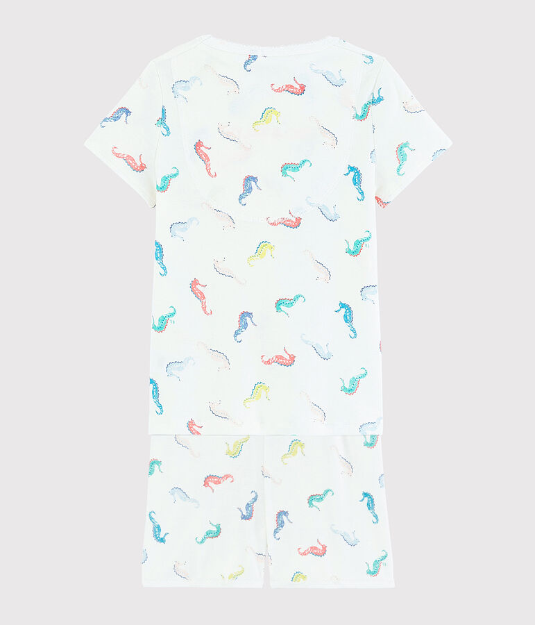 Girls' Seahorse Print Cotton Short Pyjamas white/multicolor